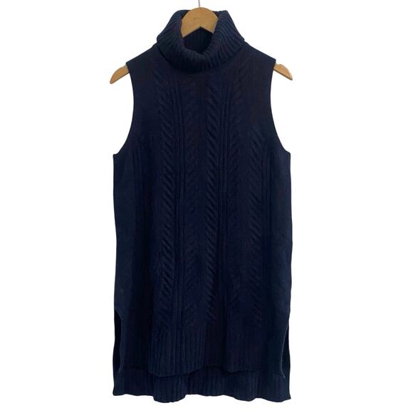 Filoro 100% Cashmere Tunic turtleneck Sweater Women’s Size Large Blue sleeveless - Picture 1 of 7